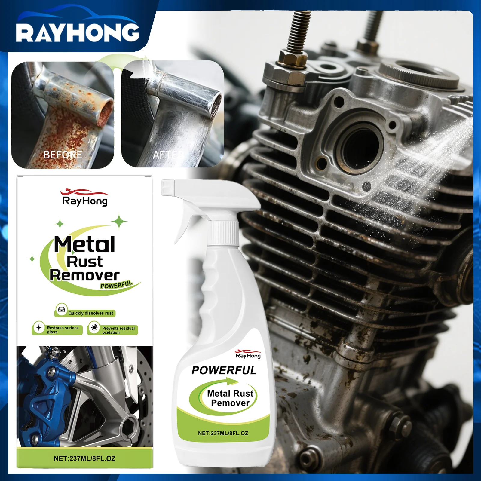 

Rust Dissolver Spray 237ml Fast Acting Rust Remover for Metal with Protective Coating Anti Corrosion for Car Parts Tools Autofix