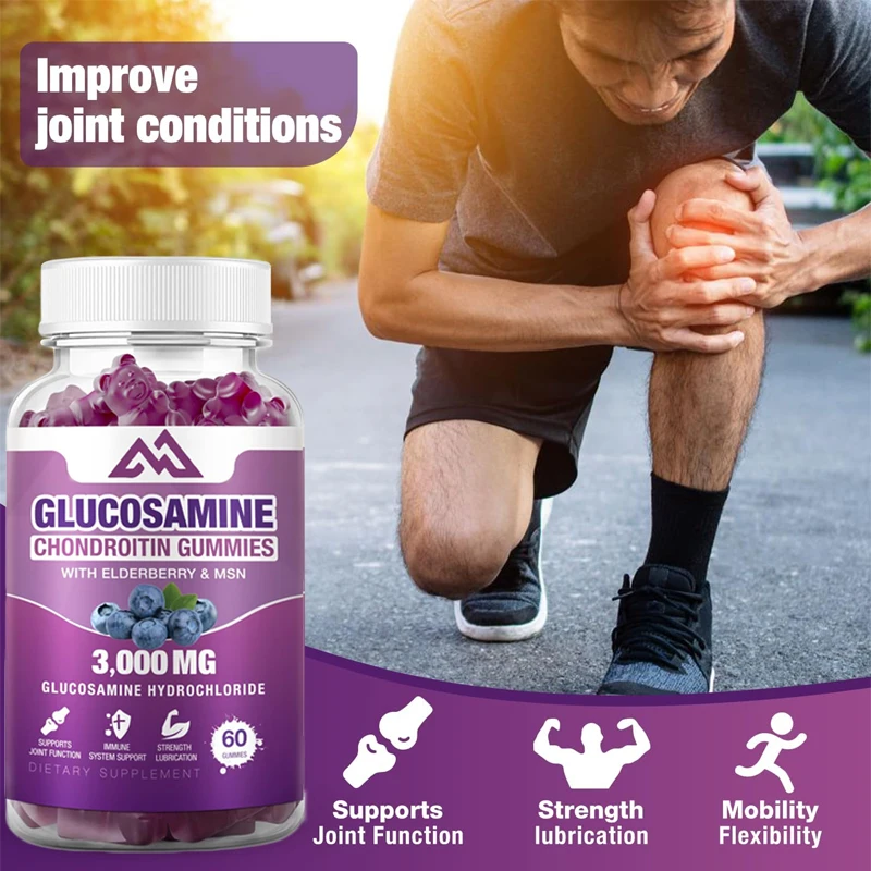 

Glucosamine chondroitin gummies with elderberry - Extra Strength Joint Health,Flexibility, Antioxidant Immune Support Supplement