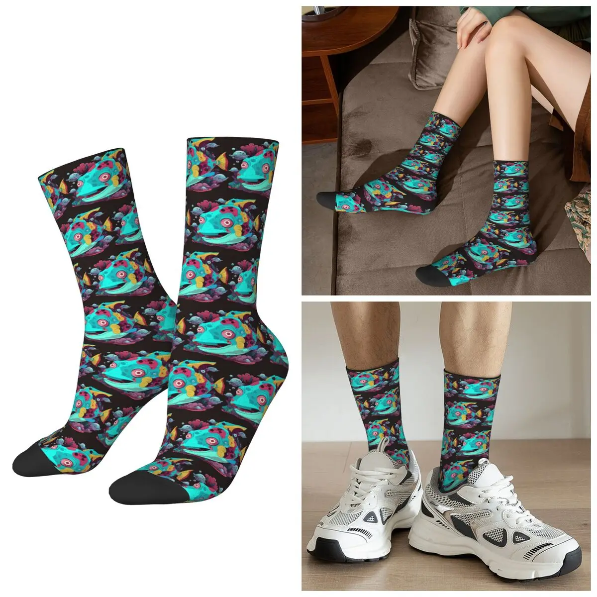 All Seasons The Psychic Fish In Murky Waters Socks Harajuku Crew Socks Super Soft Stockings for Men Women Valentine's Day Gifts