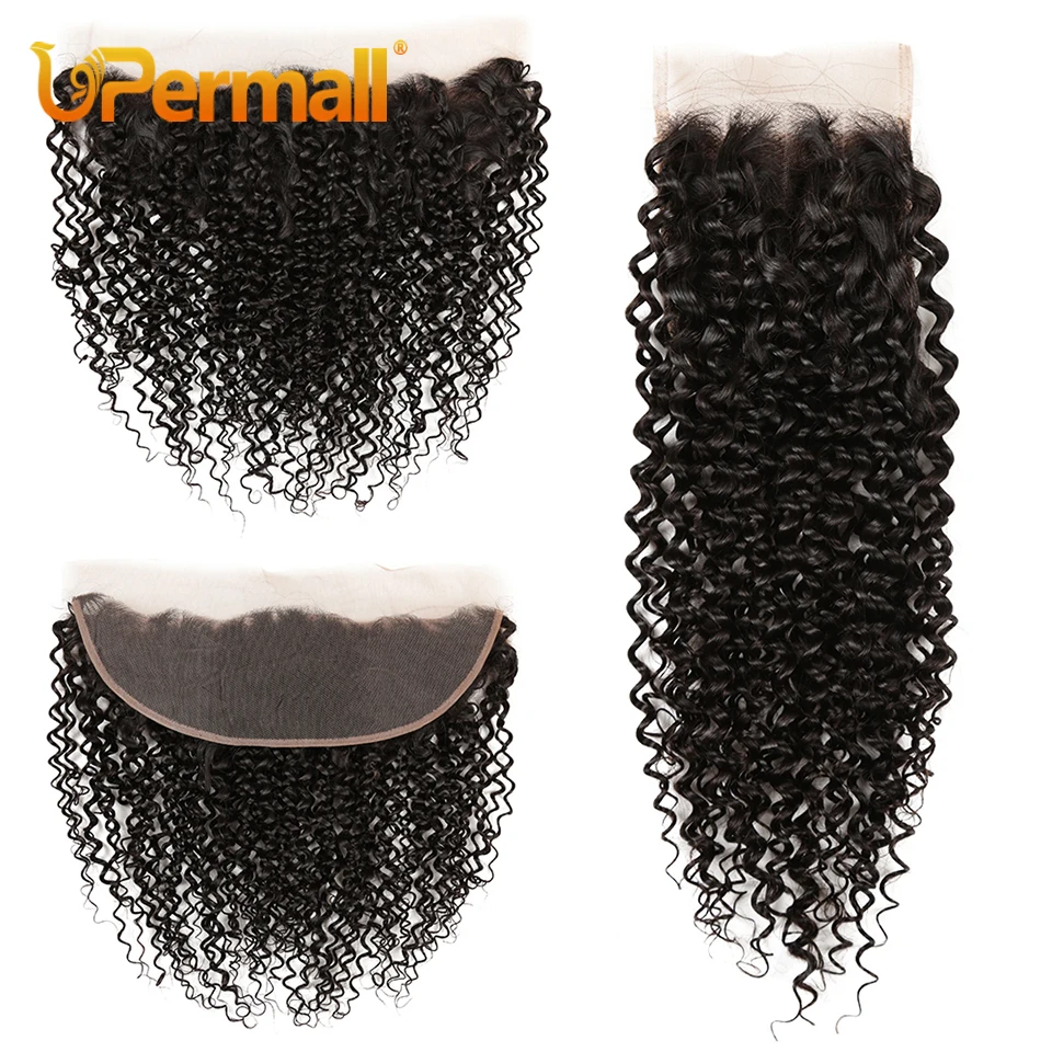 Umpermall Kinky Curly 4x 4 chiusura in pizzo Pre pizzicato svizzero HD trasparente 13x4 frontale parte libera naturale nero 100% capelli umani Remy