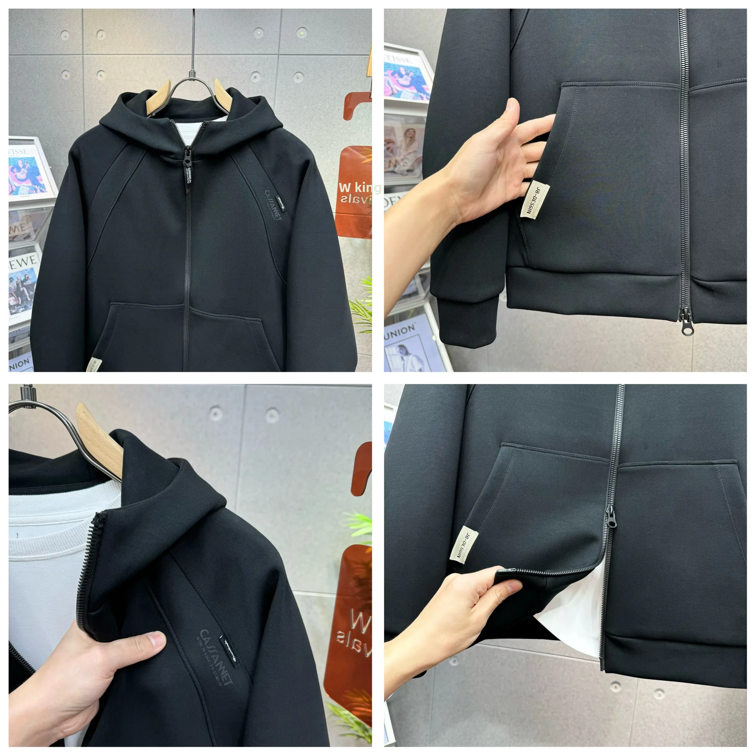 

Весенне-осенняя новая мужская повседневная спортивная куртка с капюшоном, молодежный топ на молнии, рабочая одежда, двухслойная универсальная верхняя одежда Bla