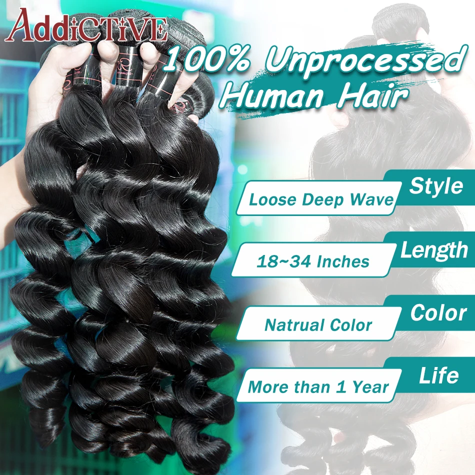 Loose Wave 30 32 34 Inches Double Weft 1 3 5 Pcs Human Hair Bundles Remy Hair Extensions Curly 100% Raw Human Hair Weave Bundle