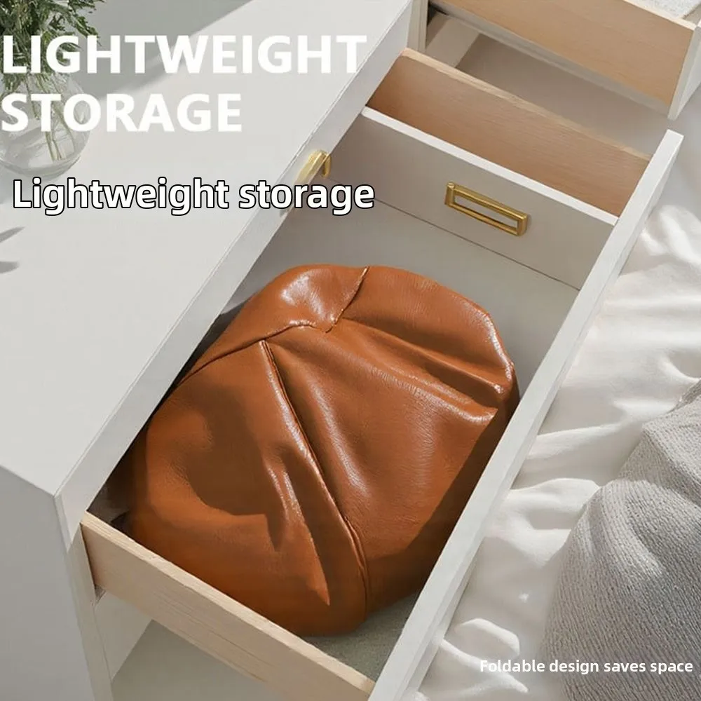 New PU Leather Ottoman Pouf Foldable Pumpkin Shape Storage Ottoman Fillable Round Pouf Cover Multipurpose Storage