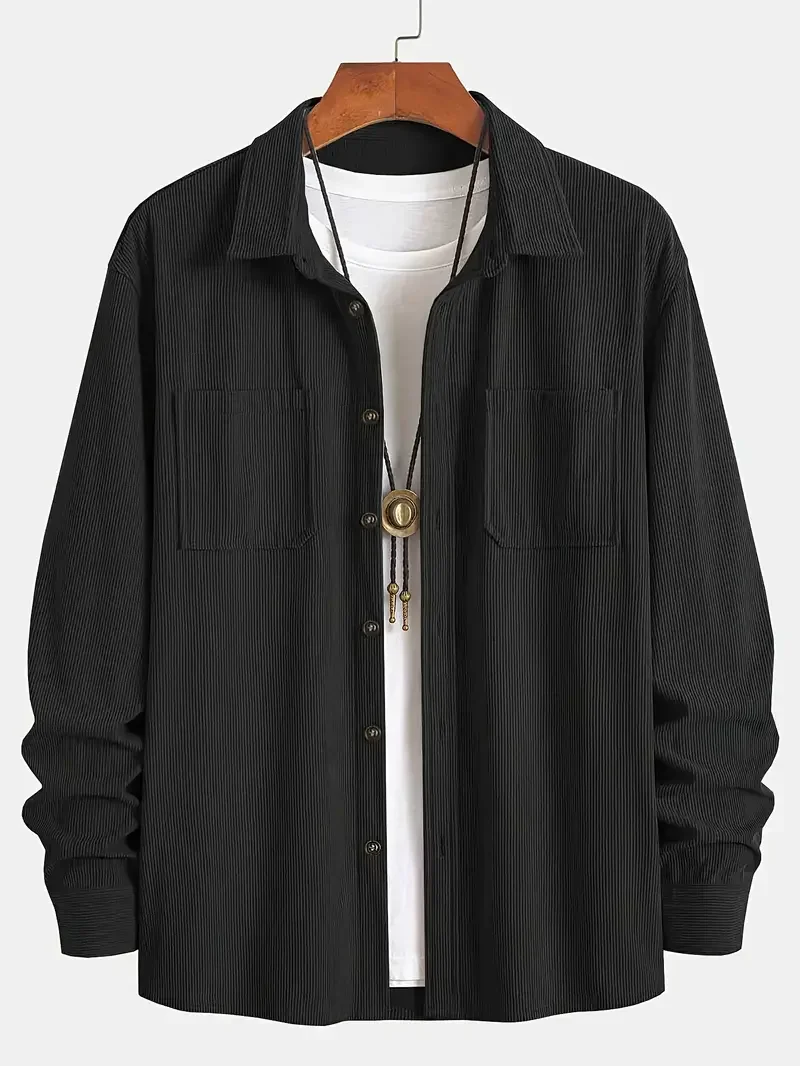 Men's 2026 Spring Autumn New Corduroy Shirt Casual Lapel Collar Loose Fit Trendy Shirt Jacket Lightweight Daily Street Outerwear