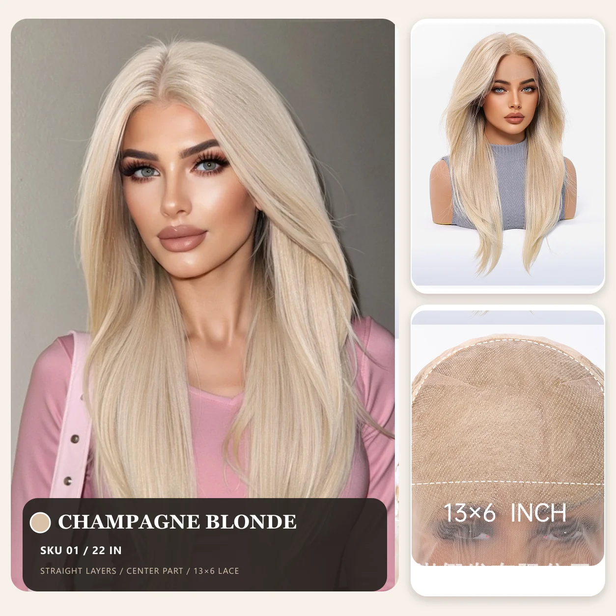 13x6 Lace Frontal Synthetic Wig 22 Inch Long Straight Layered Glueless Heat Resistant Fiber Wigs for Women Natural Hairline