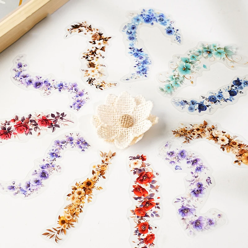 Floral Daily Series Vintage Flower Border Landscape PET Sticker Creative DIY Journal Material Collage Scrapbooking Stationery