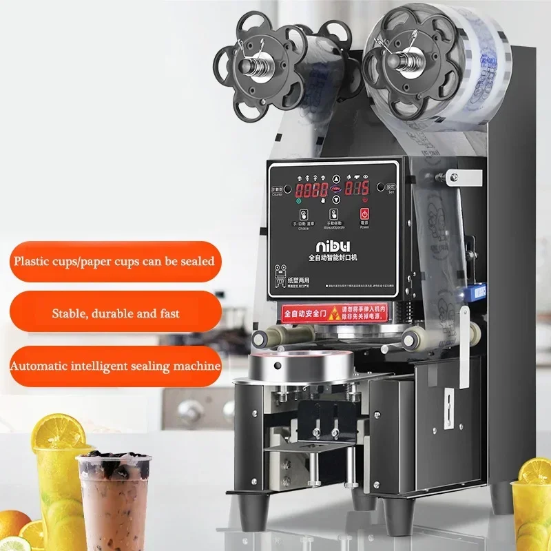 500W Fully Automatic Intelligent Sealing Machine Commercial Milk Tea Seal Machine Paper Plastic Cup Heat Sealer Intelligent