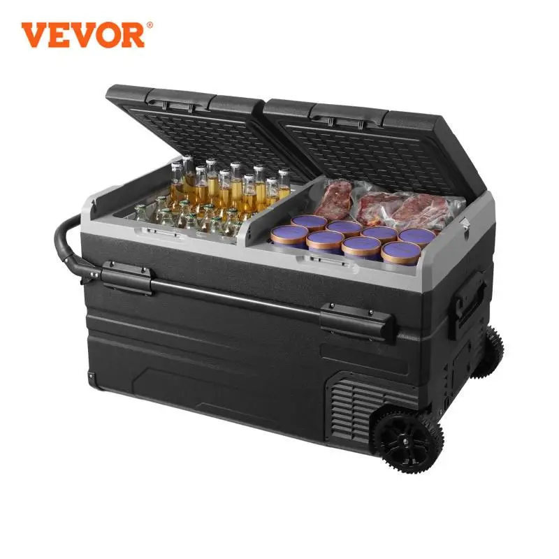 VEVOR 차량용 냉장고, 바퀴와 손잡이가 있는 듀얼 존 냉동고, 115L, 4 ℉-68 ℉, 12 V, 24V DC