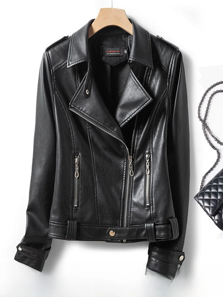 Lamb Leather ort Jaet Women's Faion Slim Fit Large Size Real Leather Coat Zipper Closure Commute Sle Autumn New Arrival