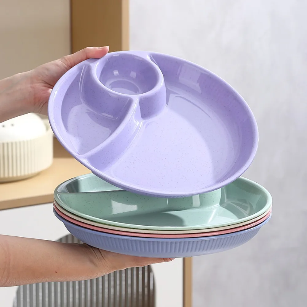 

2pcs Portable Round Food Plate Plastic Microwavable Meal Measure Dish Thickened Divided Dinner Plate Nut