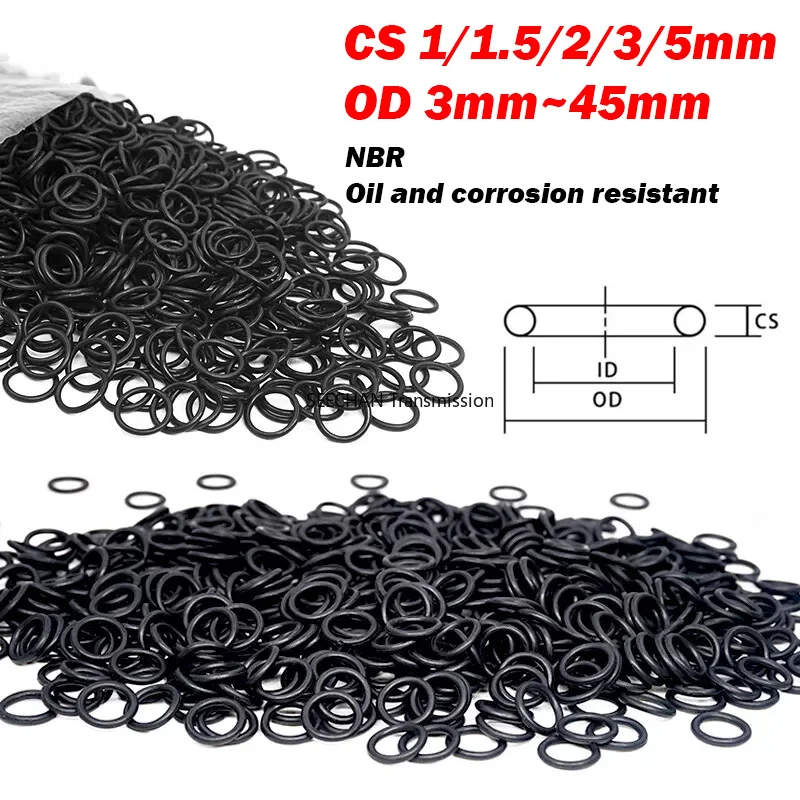 

Black NBR Oil Resistant Seal Ring Gasket CS 1/1.5/2/3/5mm Water-Proof Nitrile Butadiene Rubber O-ring Washer OD 3mm~45mm