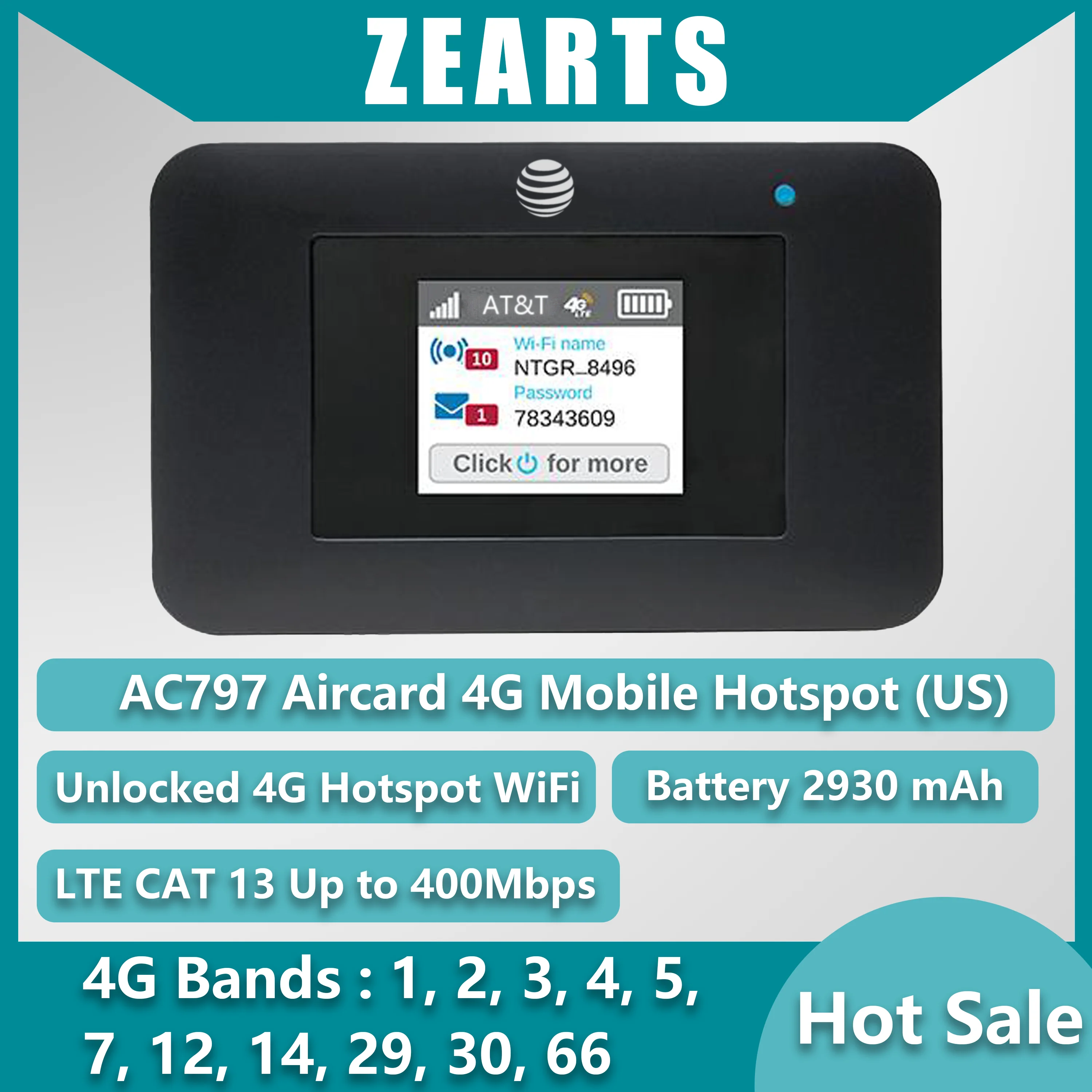 NETGEAR AC797 AirCard Mobile Hotspot 4G LTE SIM Card Slot Dual Band WiFi 5GHz(used 95%new)