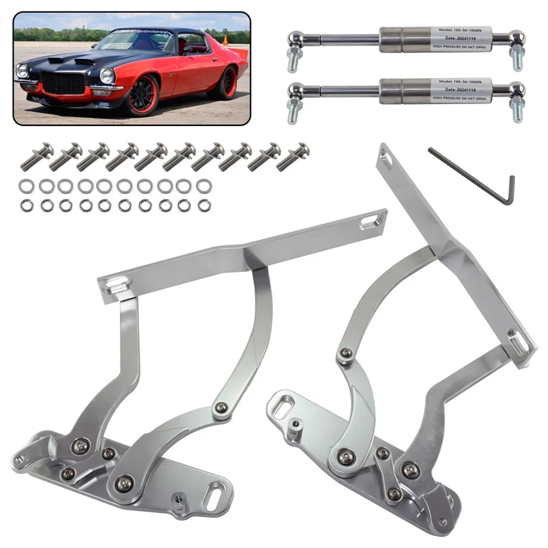 Kit de bisagras para capó Billet, par de lado izquierdo y derecho para Chevrolet Camaro y Pontiac Firebird 1970-1981, plateado/negro