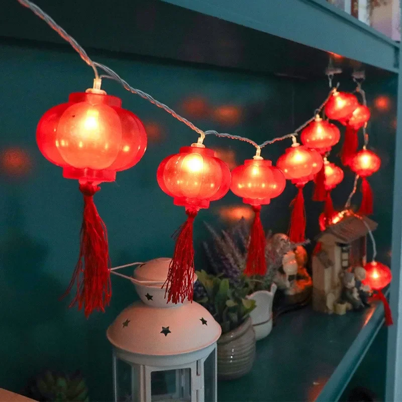 2M 10 LED Holiday Lights USB Charging Traditional Chinese Red Lantern Lamp for New Year Festival Decoration String Night Lights