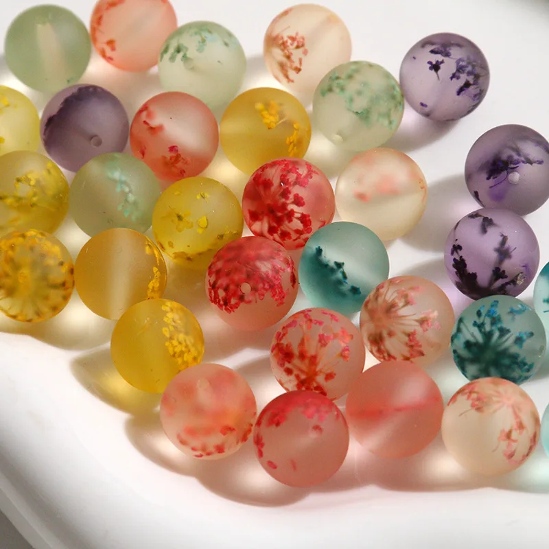12mm Matte Matte Round Dried Flower Resin Beaded Loose Beads Diy Earrings Bracelet Necklace Hairpin Pendant Accessories
