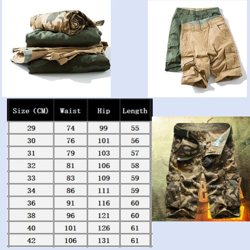 Summer Shorts Green Camouflage Men's Tooling Pants Plus Size 38 40 Outdoor Sports Casual Short Pants Multi-pocket Bottoms