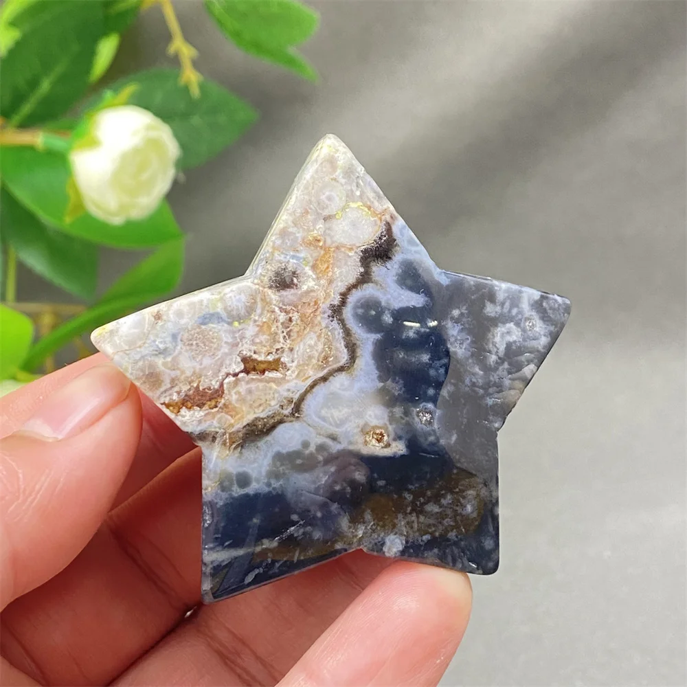 Natural Black Cherry Blossom Agate Crystal  Star Reiki Energy Desktop Decoration Unique Palm Stone Office Decor Gift Idea view 5