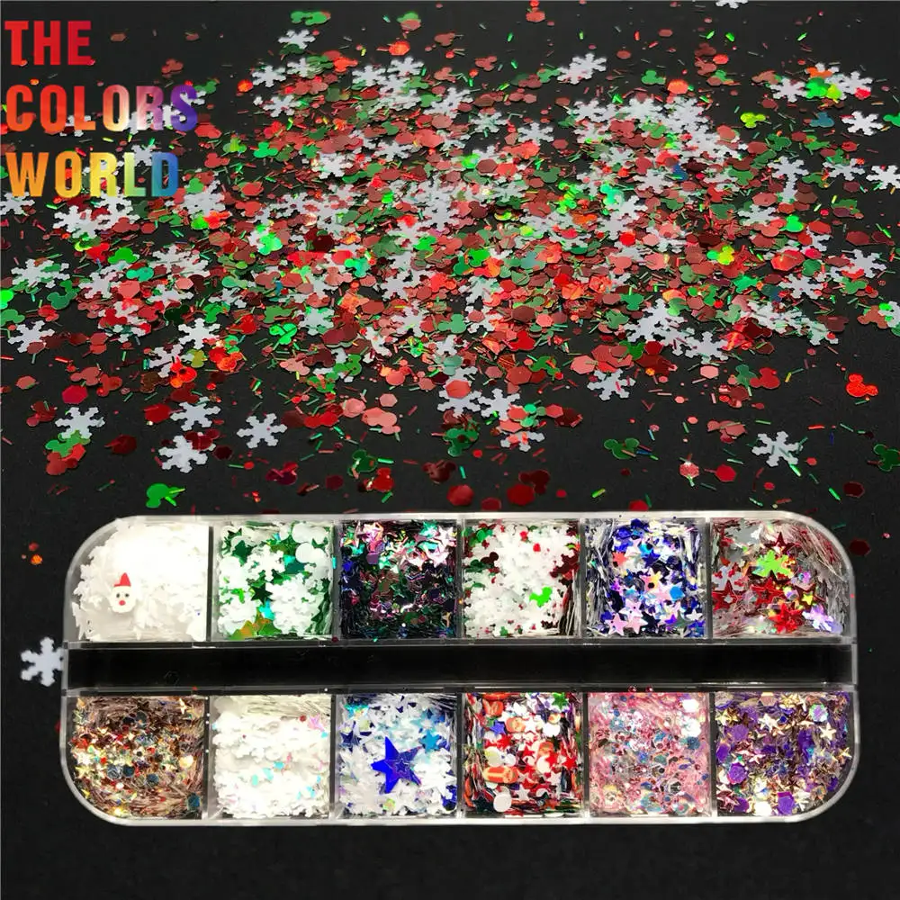 TCT-743 Christmas Glitter Flakes Nails Art Decoration Xmas Sequins Sparkly Snowflake Slice Paillette Manicure DIY Design Tips