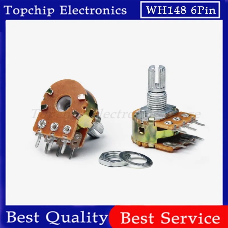 5pcs WH148 B1K B2K B5K B10K B20K B50K B100K B500K 6 pin 15mm Shaft Amplifier Dual Stereo Potentiometer 1K 5K 10K 50K 100K 1M Ohm