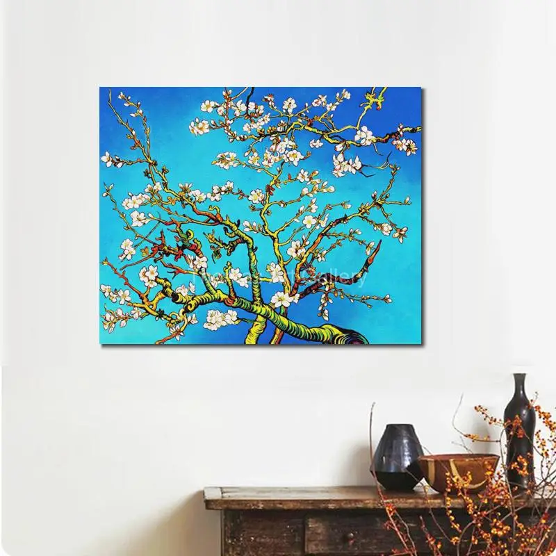 Almond Blossom Blue Van Gogh Canvas Prints HD Abstract Impressionist Flowers Art Large Contemporary Wall Decor for Living Room