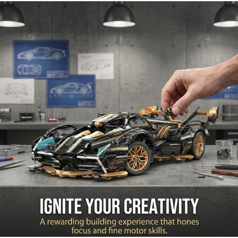 Black V12 Block Roadster RC Tech Racer 1:14DIY Roadster building block assembly Block car toy birthday gift