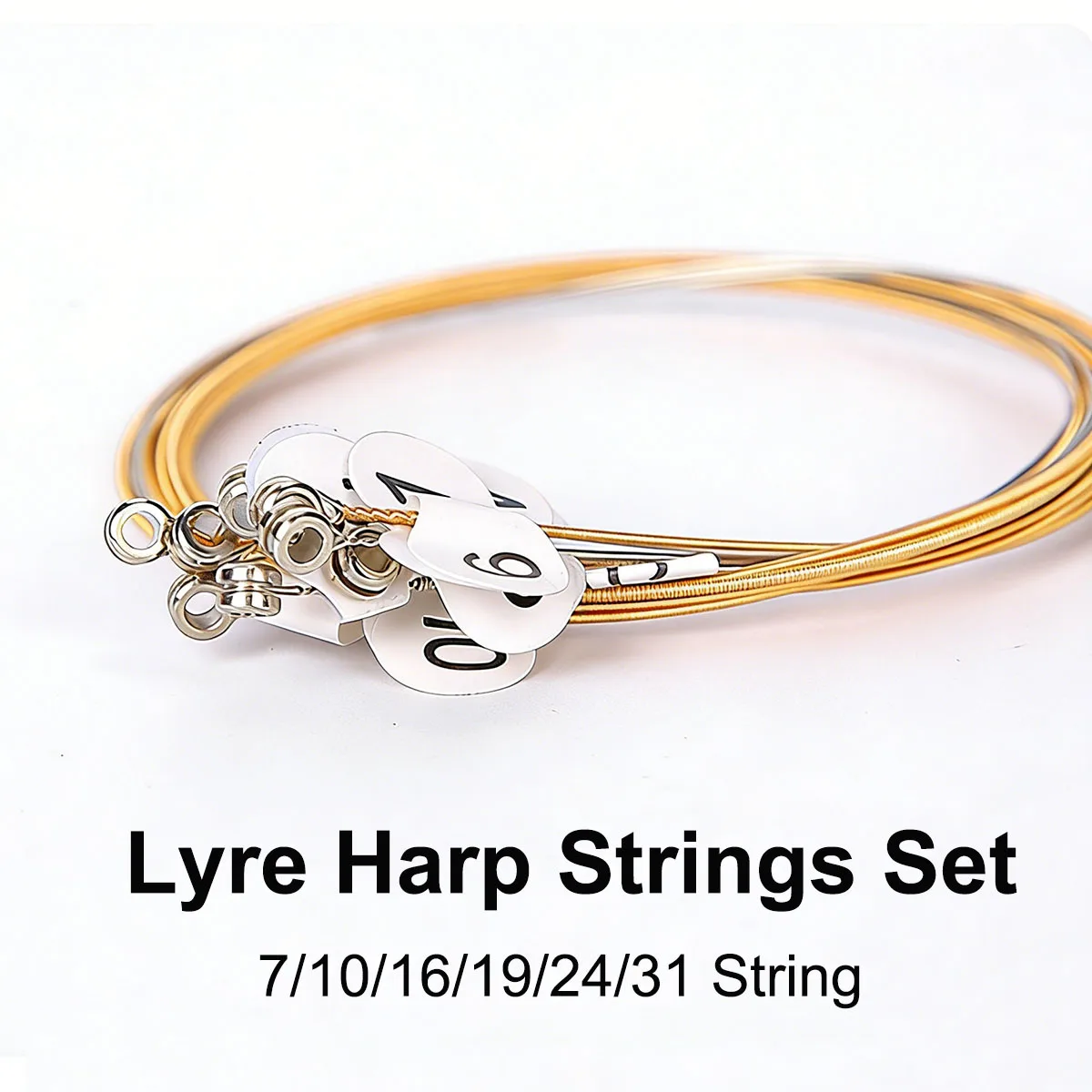 Miwayer 1 Set Lyre Harp Strings, 7/10/16/19/21/24  String Brass Replacement Strings for Lyre Harp, Color-Coded Labels