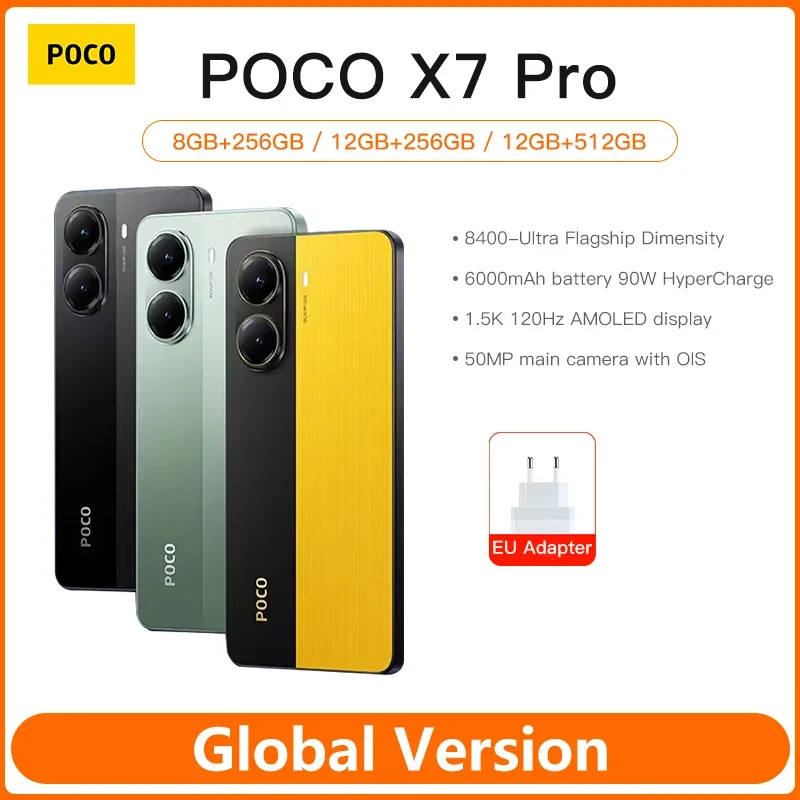 POCO X7 Pro Global Version Smartphone 256GB / 512GB Dimensity 8400-Ultra 90W Charge 6000mAh battery IP68 NFC 5G