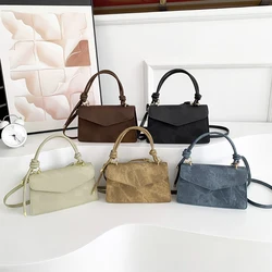 French Retro Texture Small Handbags for Women Simple Solid Color Single Shoulder Bags Flap Square Bag 2024 New Fashion Crossbody