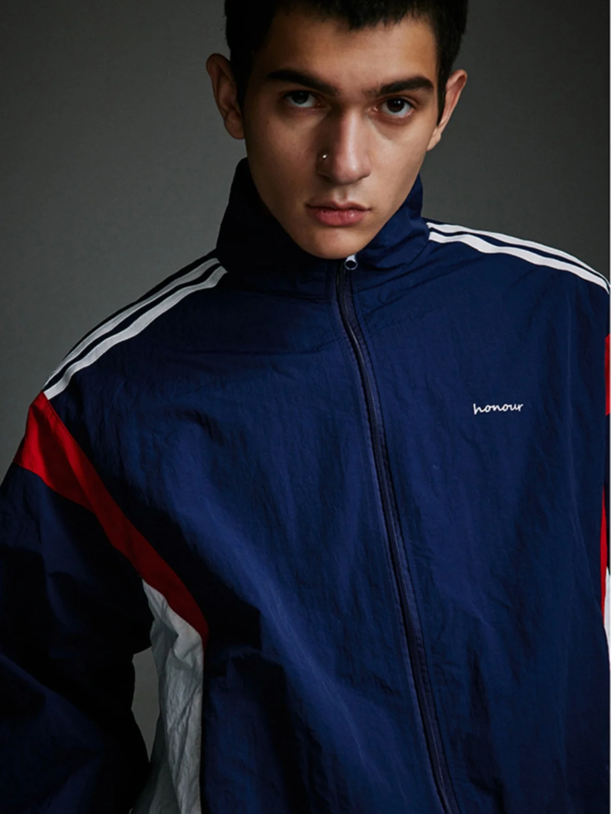 

American Retro Color Blo Stripe Sports Jaet Men's Women's Thiened Fce Outerwear Youth Trend Autumn Winter Long Sve