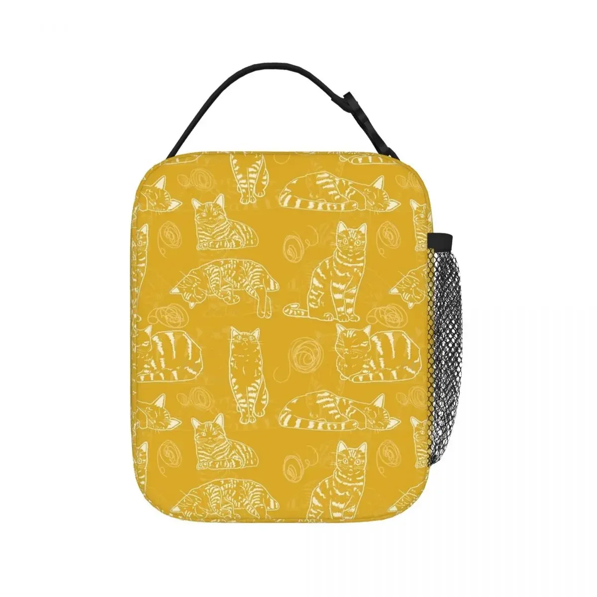 Cat Lineart Pattern (giallo) borse per il pranzo isolate borse da Picnic borsa termica per il pranzo al sacco per la scuola dei bambini da lavoro