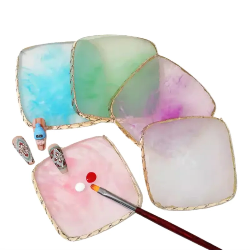 

Палитра для рисования ногтей с золотым краем и эффектом кракле, квадратная, из смолы, для смешивания цветов, инструменты для маникюра, палитра для дизайна ногтей