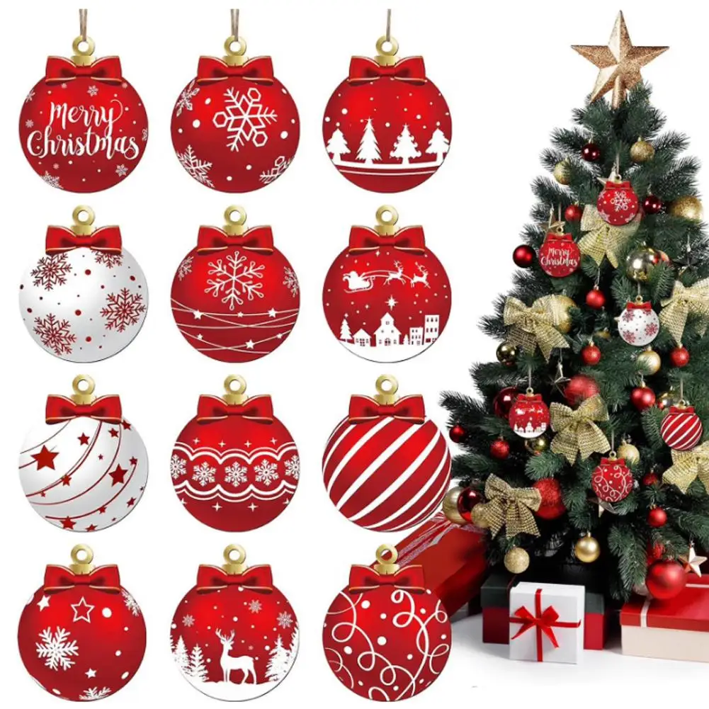 12 24 36 PCS Colgante de bola de Navidad, Colgante de madera Decoración navideña, Juego de decoración de patio de fiesta de Navidad 2025 Nuevo