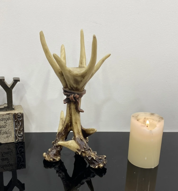 Vintage-Geweih-Kerzenhalter aus Kunstharz, Tiermotiv-Kerzenständer, Hirschstatue, Wohnzimmer-Deko, Kamin-Deko, Weihnachtsdekoration – Detail 3