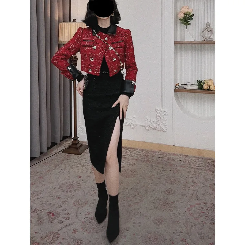 Christmas Short Plaid Suit Coat Women\'s Autumn 2022 New Slim Stand Collar Versatile Blazers Female