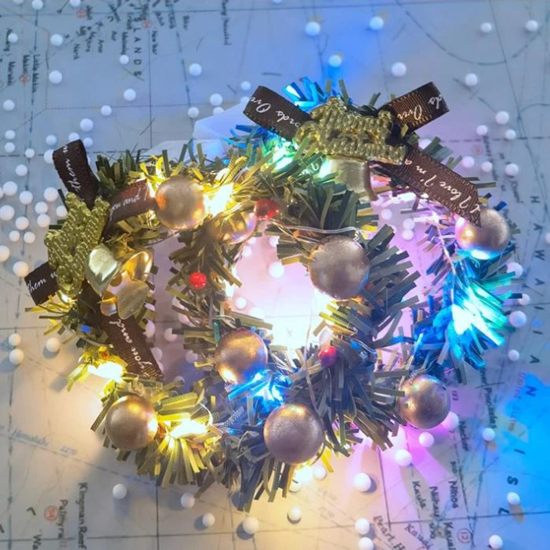 1Pc 1:12 1/6 Dollhouse Miniature Mini Christmas Garland Wreath with Light Model Dollhouse Decor Accessories