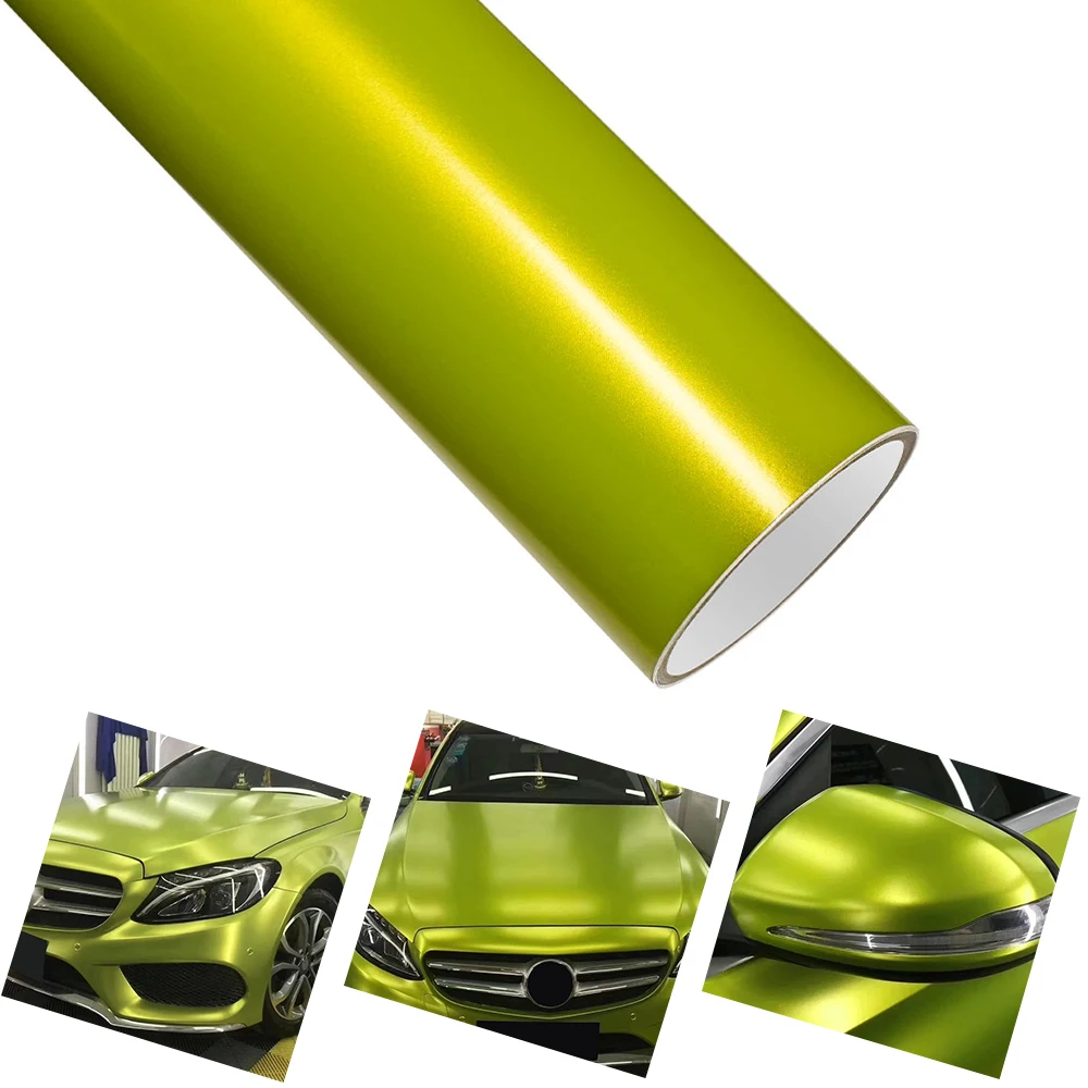 

Matte Metallic Lemon Green Car Vinyl Film Auto Wrapping Decal With Air Release Motorcycle Car Exterior Decoration Aceessories