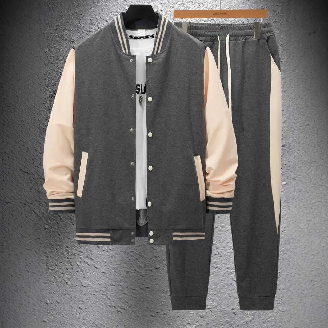 Men's Autumn and Winter New Baseball Suit Casual Versatile Cardigan Jacket Color Blocked Sports Pants Set Tracksuit Men Clothing