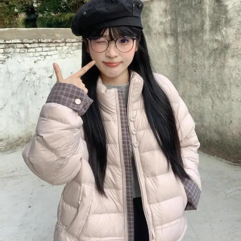 Dames winter nieuwe stijl contrasterende splitsen kort warm broodjack gewatteerd roze katoen dagelijks gebruik damesjas kleding jassen