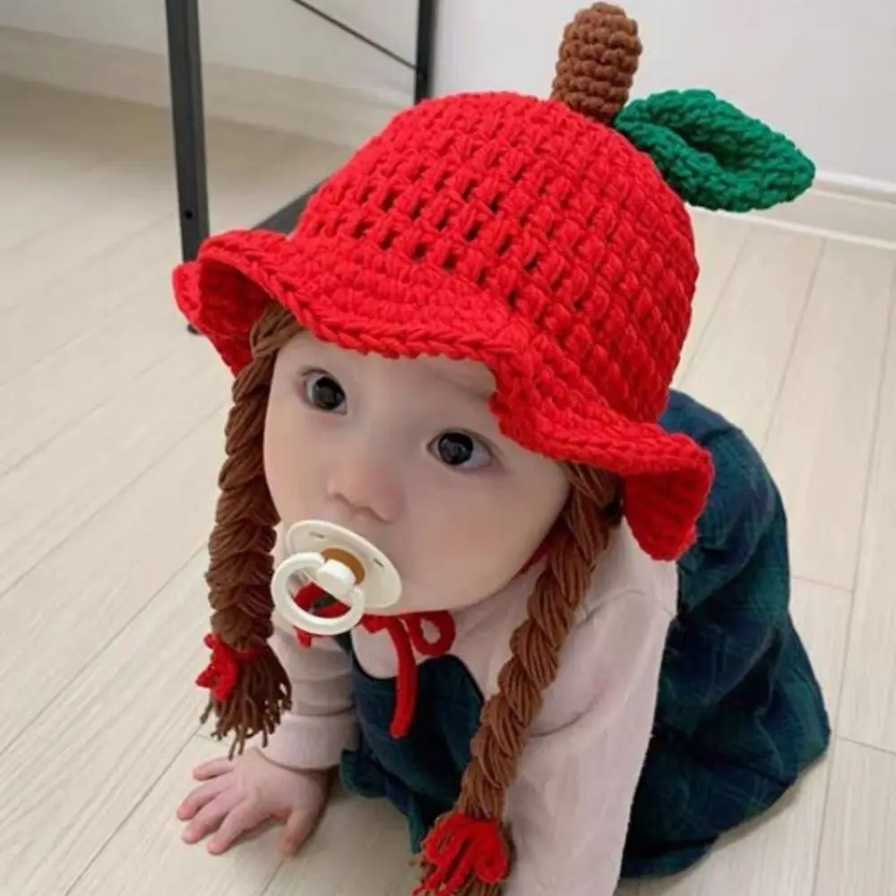 

Fashion Cartoon Wig Knitted Hat Cherry Wool Baby Beanie Cap Bow Crochet Kids Warm Hats Boys