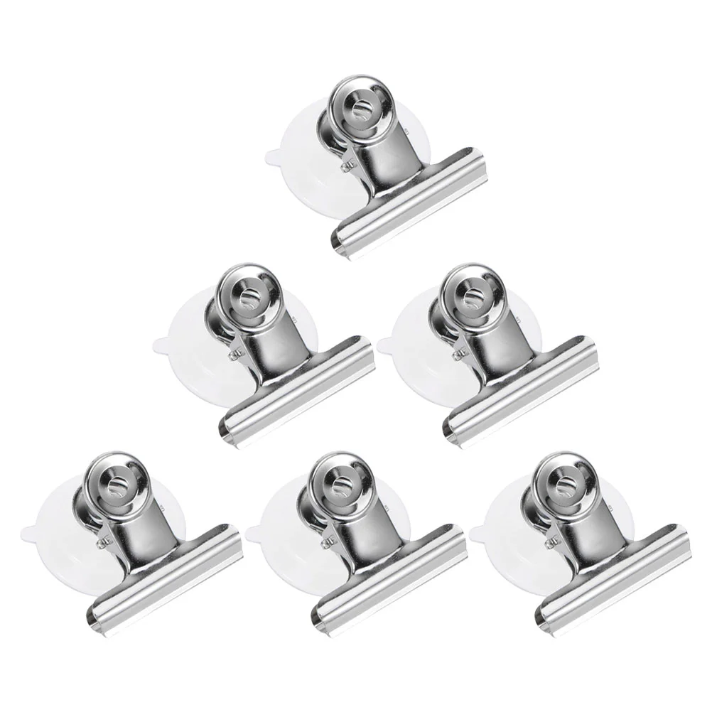 6 Pcs Stainless Clips with Suction Cup Window Sign Holder Sucker Silver Jig