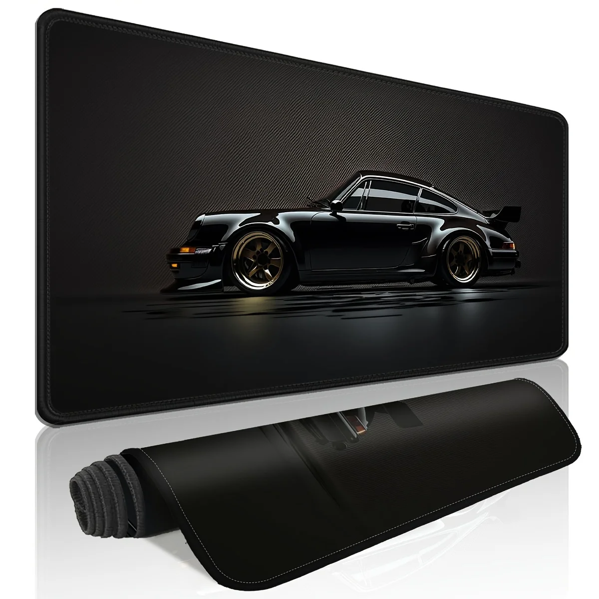 Black Classic Car Large Gaming Keyboard Mouse pad 900x400 non-slip rubber desk mat home office work and game stitched edges XXL