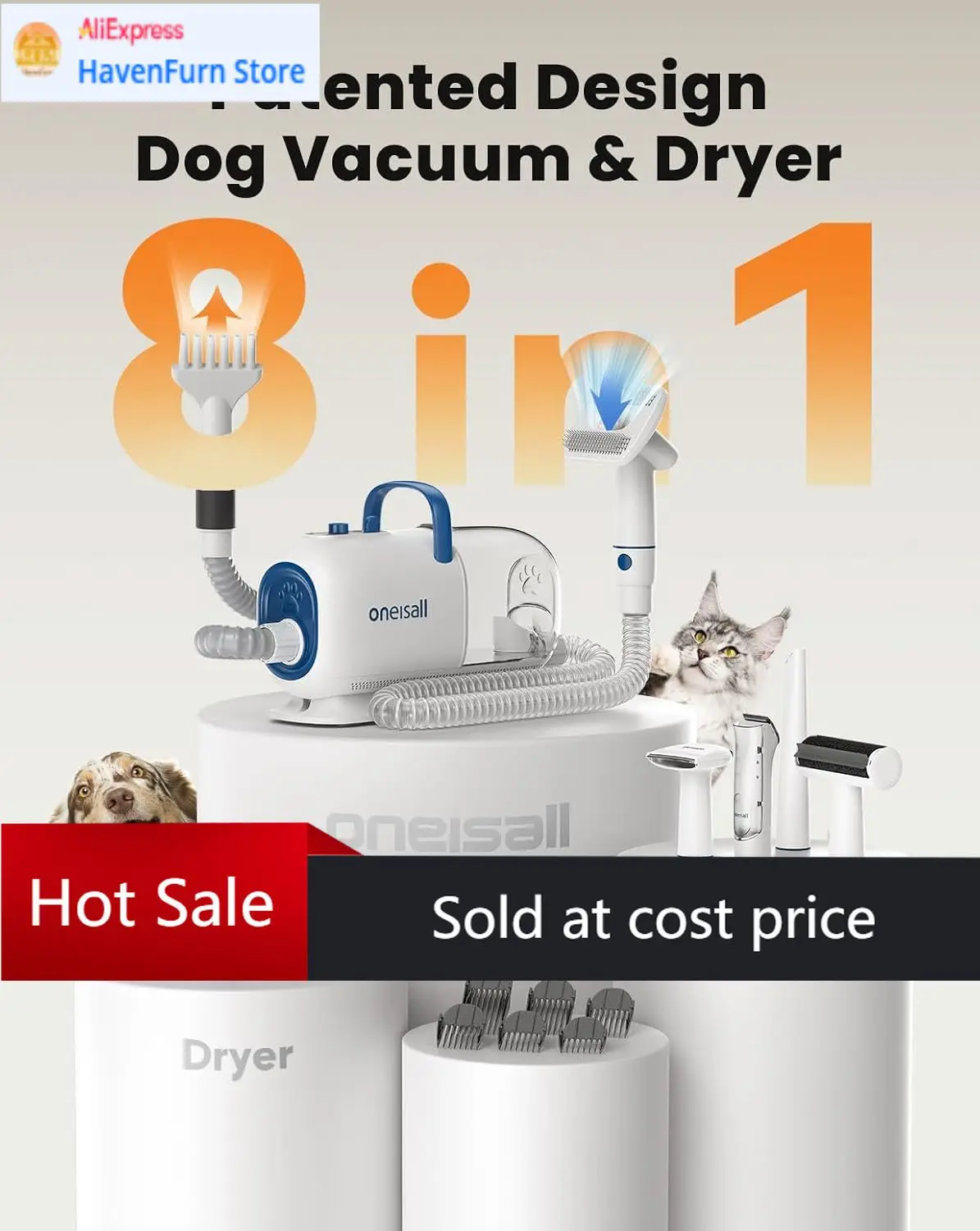 

Activity priceDog Vacuum & Dryer for Shedding Grooming, 8 in 1 Dog Grooming Kit with Metal Blade Pet Clippers, Adjustable Speed