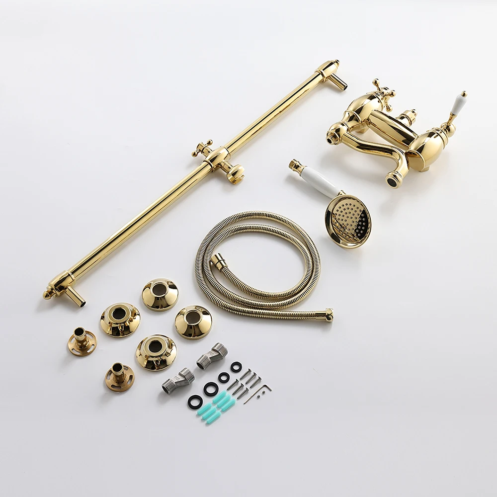 New Design Simply Wall Mounted Mixer Shower Bathtub Faucet With Handheld Shower Head Gold Waterfall Shower Set