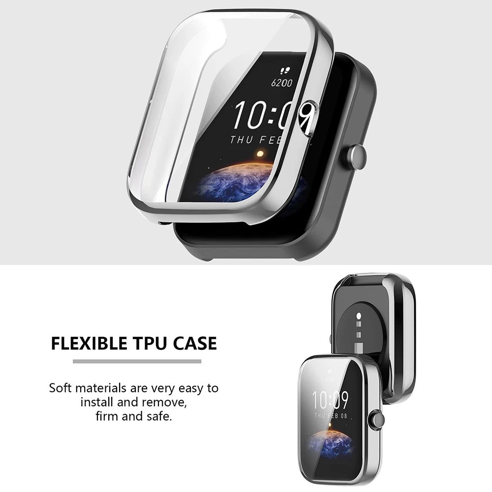 เคสป้องกันหน้าจอสำหรับ amazfit BIP 3 /bip 3 Pro smartwatch, TPU นุ่มชุบกันชนฝาครอบป้องกัน seluruh wajah