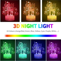 LED night light unicorn rechargeable USB with remote control, 16 colors adjustable cartoon animal home decoration