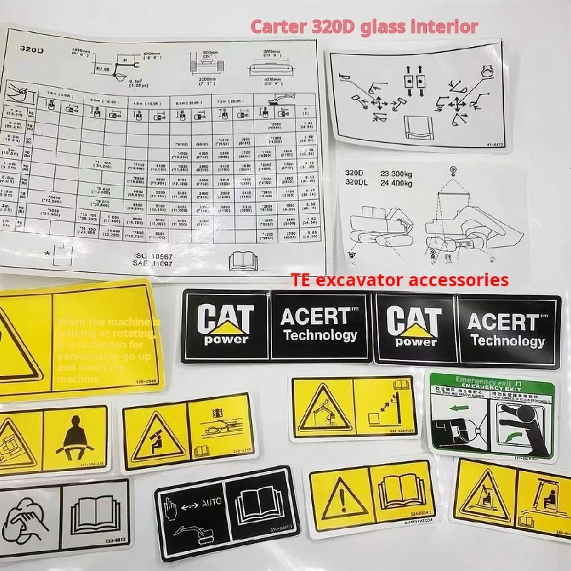 For Caterpillar cat E320D 320D2 Cab interior logo glass sticker decorative sticker Glass logo Excavator Parts