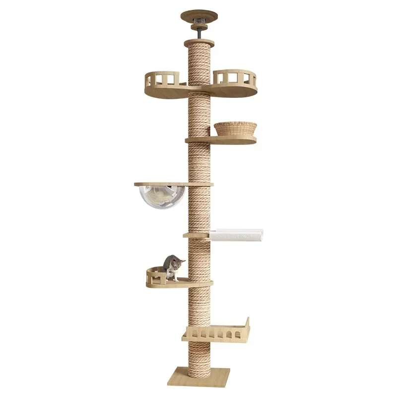 

Cat Tower Pillar Tree with Hammock Toy Bed Cat Ceiling Tree Tower Multi-Layer Cat Climbing Frame Tree