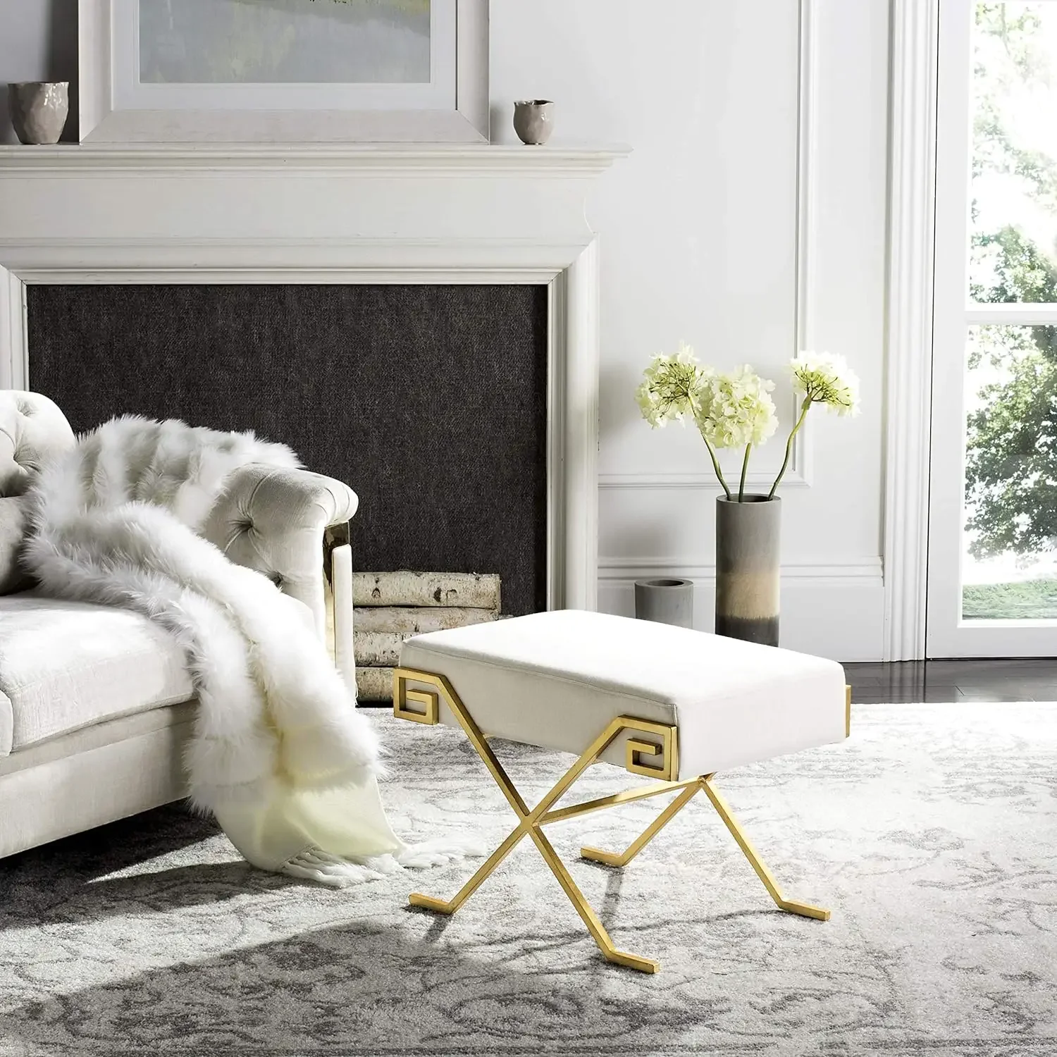 Safavieh Home Collection Luna Light Beige Greek Key Bench