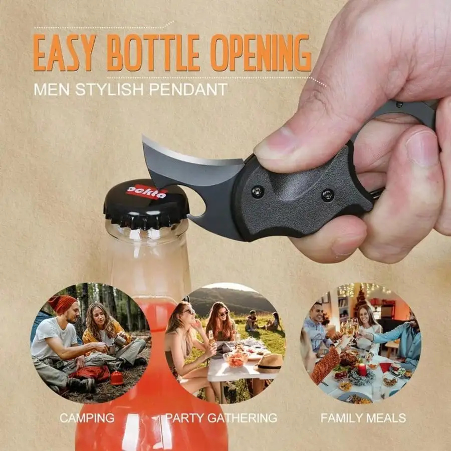 1 Llavero Multiherramienta - Mini Cortador de Cajas, Abrepaquetes Compacto EDC para Hombres, Gadget Multifunción para Camping, Pesca y Senderismo, Regalos para Hermano o Esposo (Negro)