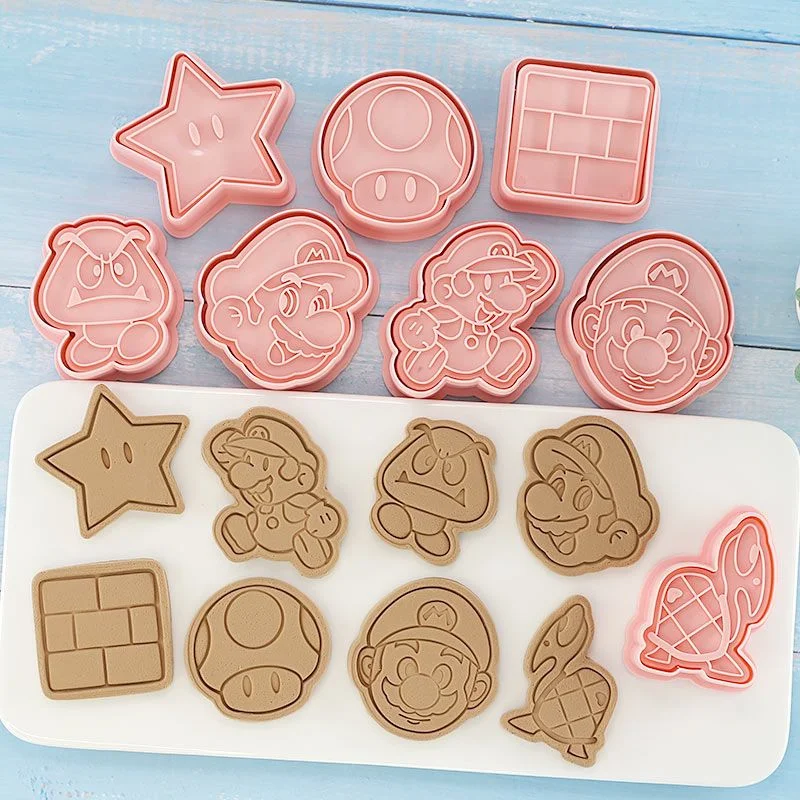 8pcs Super Mario Bros Cookie Cutter Biscuit Mold Cartoon Plastic Pressable Fondant Cookie Stamp Kitchen Baking Pastry Bakeware